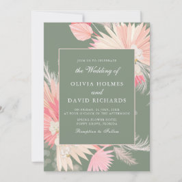 Dusty Green Tropical Orchid Wedding Einladung