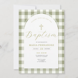 Dusty Green und Gingham Floral Taufe Einladung