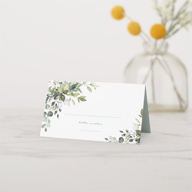 Dusty Greenery Florals Platzkarte (Vorderseite)