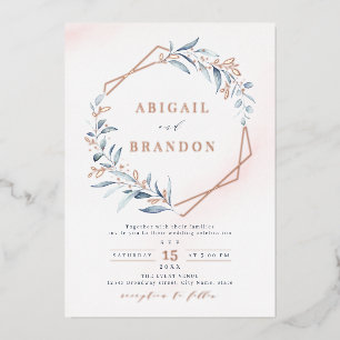 Dusty Greenery Rose Gold Geometric Rustic Wedding Folieneinladung