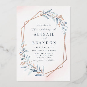 Dusty Greenery Rose Gold Geometric Rustic Wedding Folieneinladung