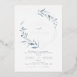 Dusty Greenery Silver Geometric Rustic Wedding Folieneinladung