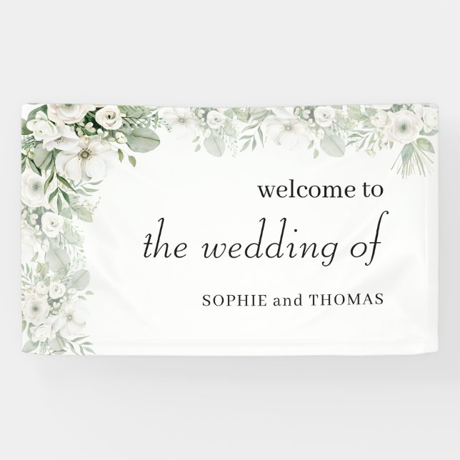 Dusty grüne Rose Aquarell Hochzeit Banner (Horizontal)