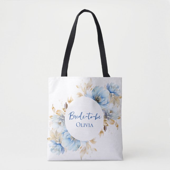 Dusty Ice Blue Floral Wedding Tasche (Vorderseite)