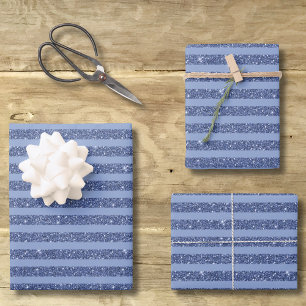 Dusty Indigo Glitter Style Horizontale Streifen Geschenkpapier Set