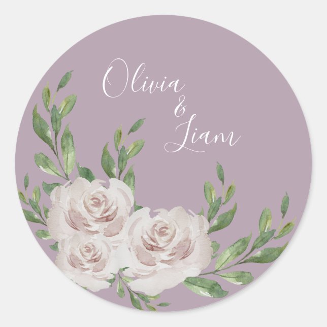 Dusty Lavender Elegant Blumenzettel Runder Aufkleber (Vorderseite)