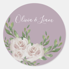 Dusty Lavender Floral Elegante Script Wedding Runder Aufkleber