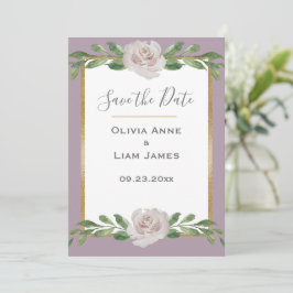 Dusty Lavender Floral Elegante Script Wedding Save The Date