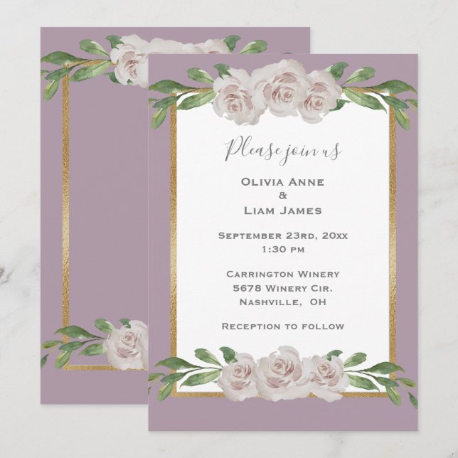 Dusty Lavender Floral Wasserfarbe Romantische Hoch Einladung (Vorne/Hinten)