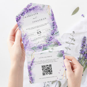 Dusty Lavender Foliage Modern QR Code Wedding All In One Einladung