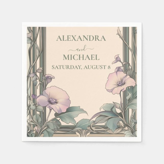Dusty Lavender Frame Hochzeit Serviette (Vorderseite)