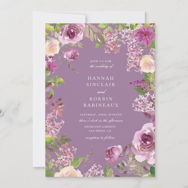 Dusty Lavender Lila Blumenhochzeit Einladung (Vorderseite)
