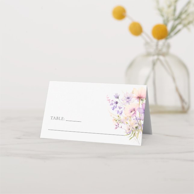 Dusty Lavender Lila Wildblumen Hochzeit Platzkarte (Vorderseite)