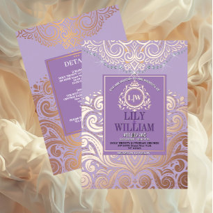 Dusty Lavender PinkGold Classic Monogram Wedding Folieneinladung