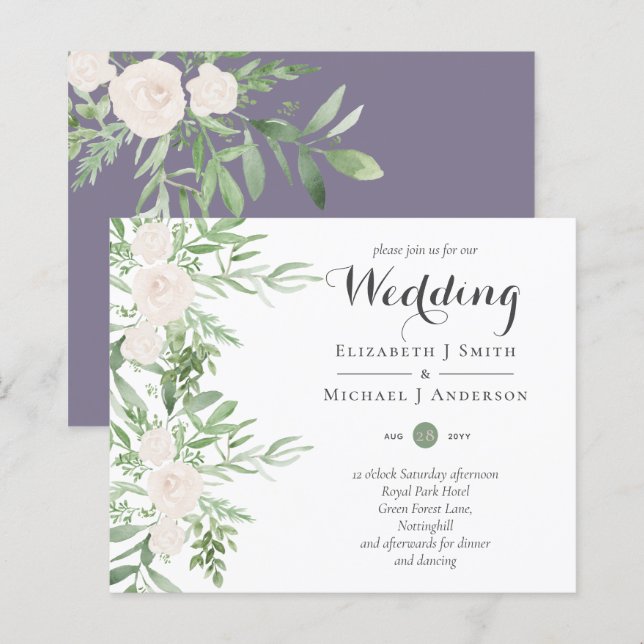 Dusty LAVENDER Sage Floral BUDGET WEDING Einladung (Vorne/Hinten)