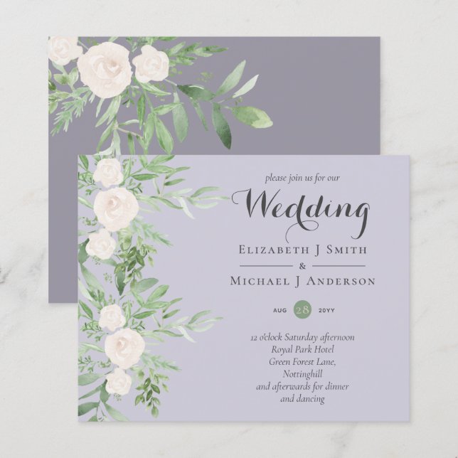 Dusty LAVENDER Sage Floral BUDGET WEDING Einladung (Vorne/Hinten)