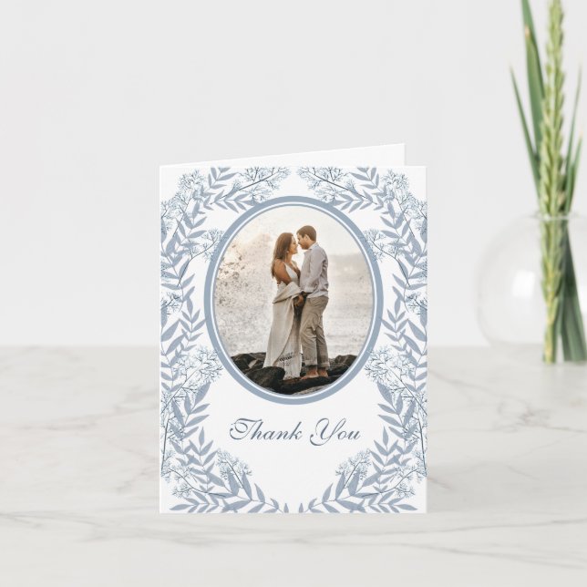Dusty Light Blue Wedding Vintag Dankeskarte (Vorderseite)