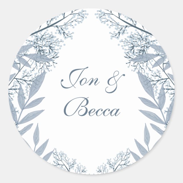 Dusty Light Blue Wedding Vintag Runder Aufkleber (Vorderseite)