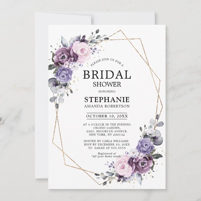 Dusty Lila Blooms Geometric Brautparty Invita Einladung (Vorderseite)