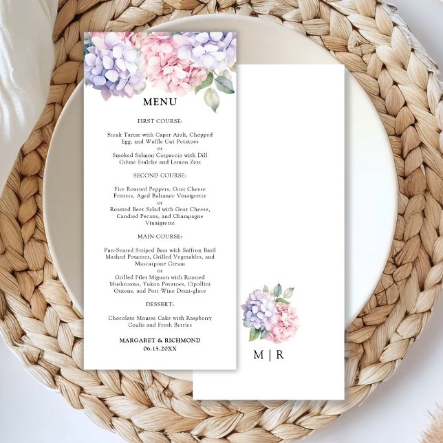 Dusty Lila & Blush Pink Hydrangea Wedding Menu Menükarte (Von Creator hochgeladen)