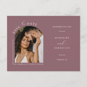 Dusty Lila Boho Arch Foto QR-Code Save the Date Postkarte