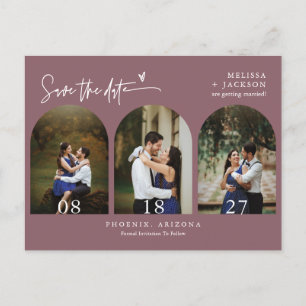 Dusty Lila Boho Arch Foto QR-Code Save the Date Postkarte