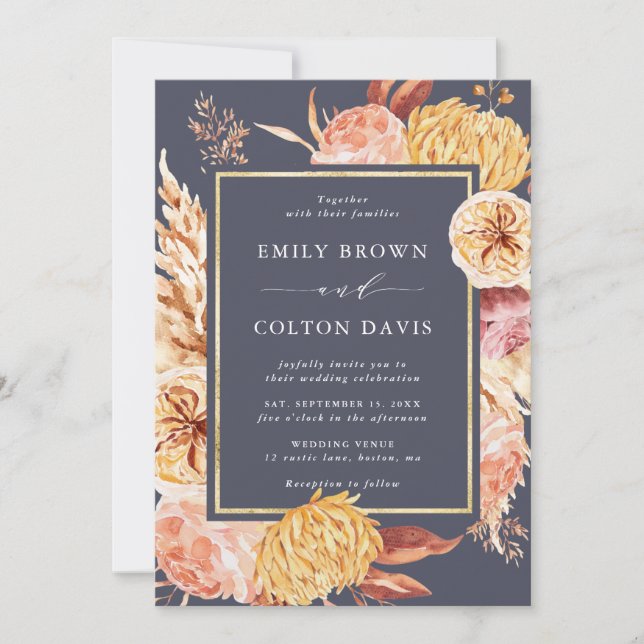 Dusty Lila Burgundy Terracotta Blume Wedding Einladung (Vorderseite)