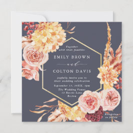 Dusty Lila Burgundy Terracotta Floral Wedding Einladung