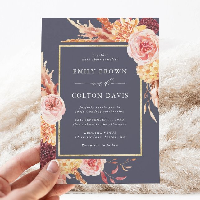 Dusty Lila Burgundy Terracotta Floral Wedding Einladung (Von Creator hochgeladen)