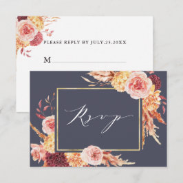 Dusty Lila Burgundy Terracotta Floral Wedding RSVP Karte