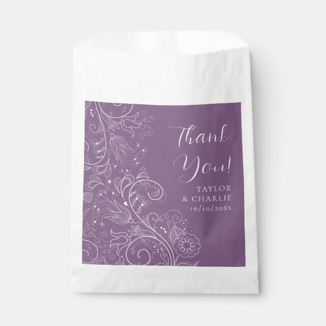 Dusty Lila Elegant Floral Wedding Vielen Dank Geschenktütchen (Vorderseite)