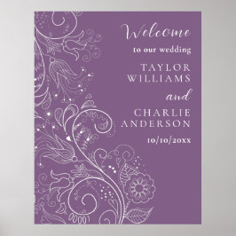 Dusty Lila Elegante Blumenhochzeit Willkommen Poster