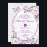 Dusty Lila Floral Girl Butterfly Quinceañera Einladung<br><div class="desc">EDITABLE Dusty Lila Floral Girl Butterfly Quinceañera Einladung Elegant Geometric Lilac Purple Blumen Mis Quince Einladung Spanisch Sweet 15.,  Mexican Girl 16. Geburtstag,  Mis XV Anos</div>