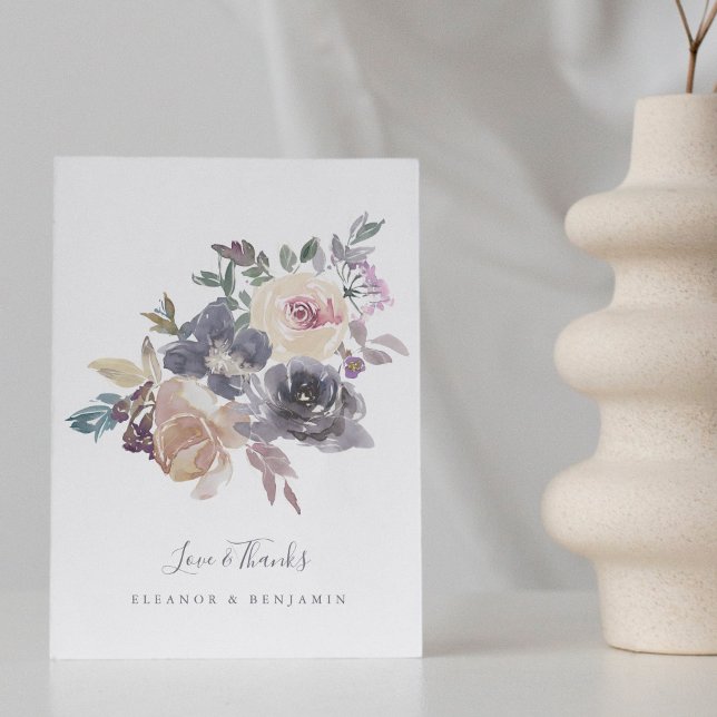 Dusty Lila Floral Water Farbe Custom Wedding Dankeskarte (Von Creator hochgeladen)