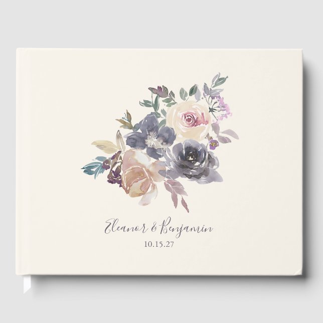 Dusty Lila Floral Water Wedding Custom Gästebuch (Vorderseite)