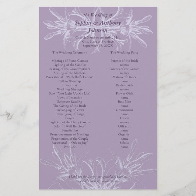 Dusty Lila Floral Wedding Program (Vorderseite)