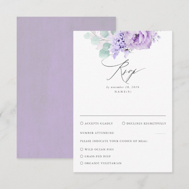 Dusty Lila Floral Wedding RSVP (Vorne/Hinten)