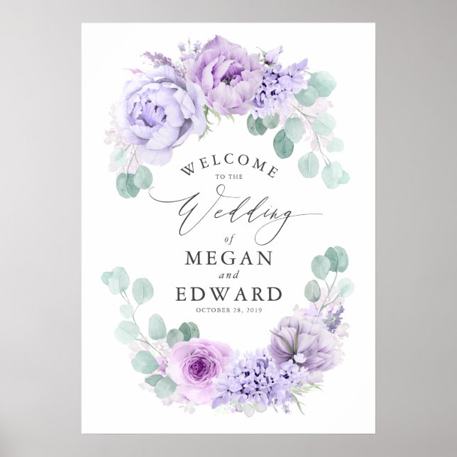 Dusty Lila Floral Wedding Welcome Poster (Vorne)