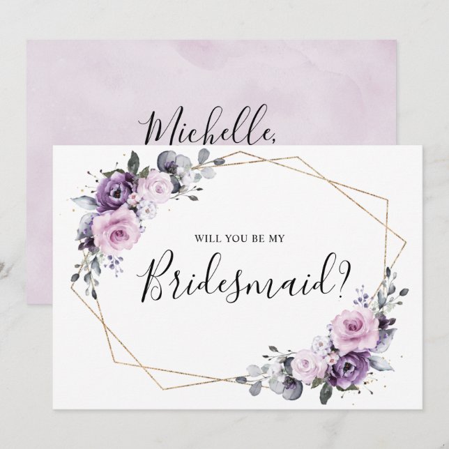 Dusty Lila Geometric wird meine Bridesmaid sein Einladung (Vorne/Hinten)