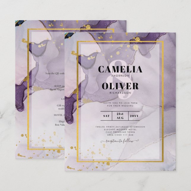 Dusty Lila Gold Alcohol INK Abstrakt Wedding (Vorne/Hinten)