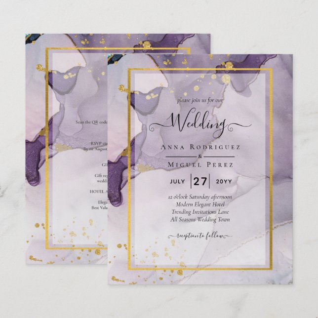 Dusty Lila Gold Alcohol INK Abstrakt Wedding (Vorne/Hinten)