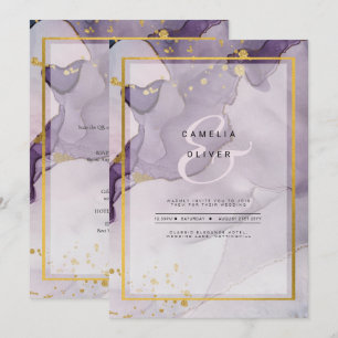 Dusty Lila Gold Alcohol INK Abstrakt Wedding Einladung