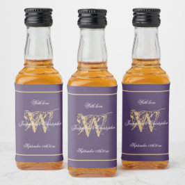 Dusty Lila & Gold Chic Monogram Wedding Mini Alkoholflaschenetikett