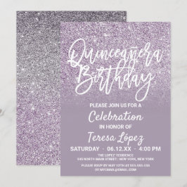 Dusty Lila Gray Imitats Glitzer Ombre Quinceañera Einladung