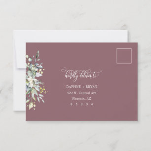 Dusty Lila Green Blätter RSVP Card 3 Essenswahl Karte