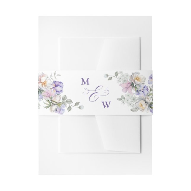 Dusty Lila Iris & White Peony Botanical Wedding Einladungsbanderole (Vorderseite Beispiel)