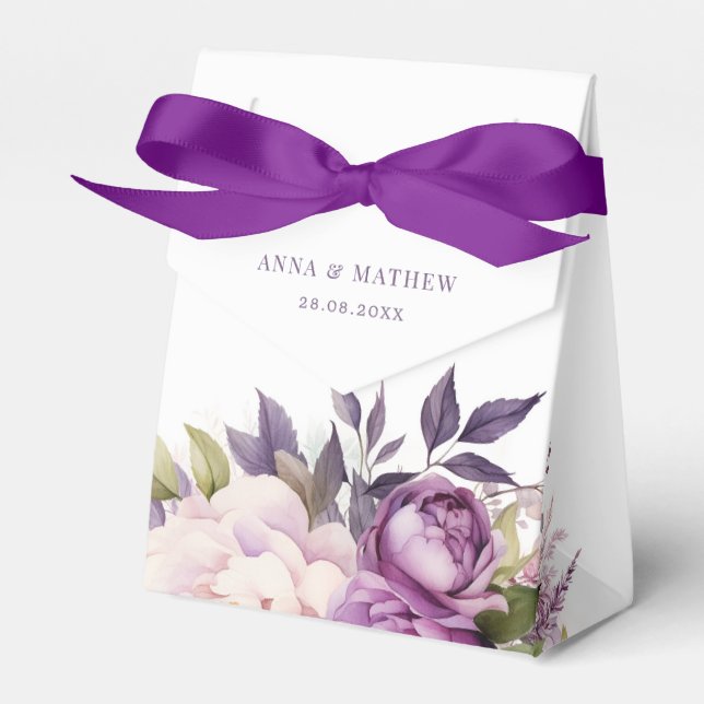 Dusty Lila Lavender Floral Boho Monogramm Hochzeit Geschenkschachtel (Vorderseite)