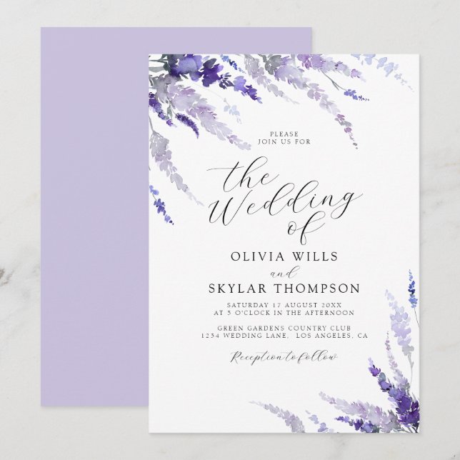 Dusty Lila Lavender Mauve Lilac Floral Wedding Einladung (Vorne/Hinten)