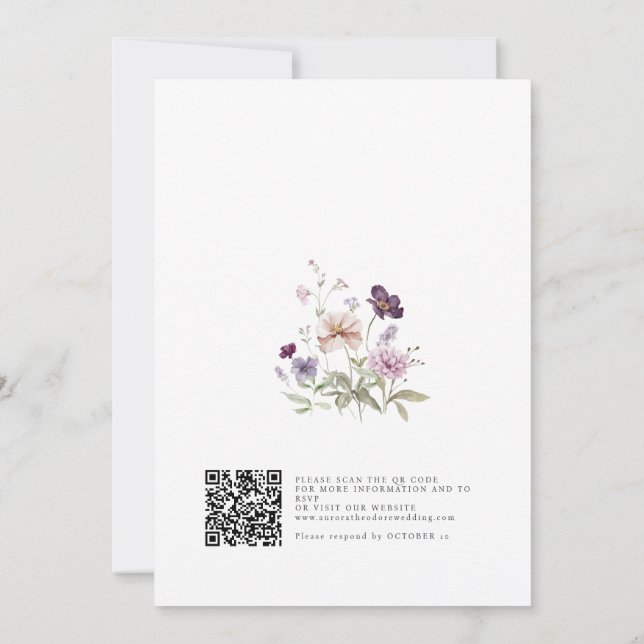 Dusty Lila Lavender Wildblume Hochzeit Einladung (Rückseite)