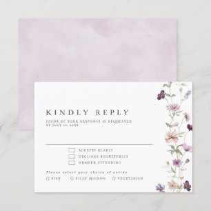 Dusty Lila Lavender Wildblume Hochzeit RSVP Karte